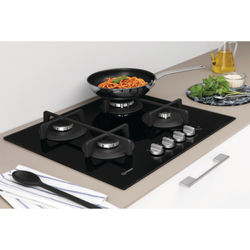 Placa a gás Indesit 60CM CRISTALGAS C/ISQUEIRO VIDRO PRETO