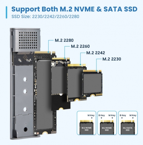 Caixa Externa M.2 Ewent EW7061 USB-C 3.2 Gen2 NVMe/SATA Cinza Screwless