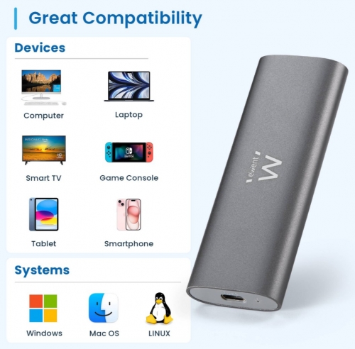 Caixa Externa M.2 Ewent EW7060 USB-C 3.2 Gen2 NVMe Cinza Screwless
