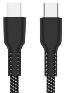 EWENT Cabo USB 2.0 Tipo C, 60 W, Tipo C macho para Tipo C macho, 1 m, PD 60 W, revestido em tecido, preto e branco.- EC1088