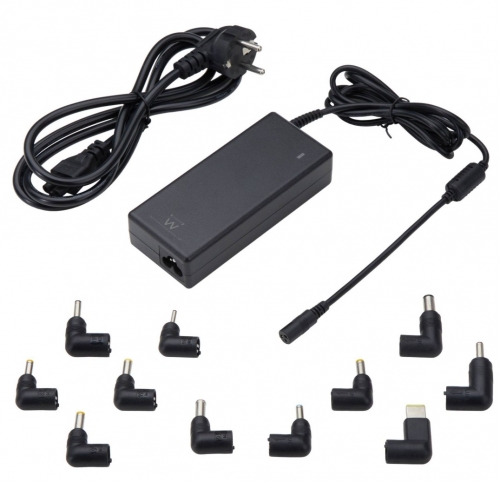 Carregador de Portátil Universal Ewent EW3969 90W Preto com 11 Pontas + Cabo de Alimentação Schuko-IEC C5 (3 Pinos)