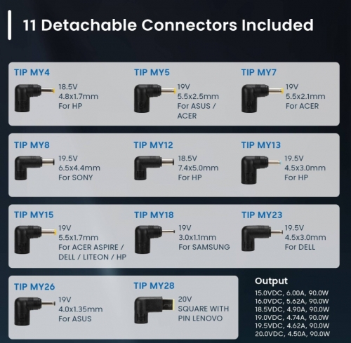 Carregador de Portátil Universal Ewent EW3969 90W Preto com 11 Pontas + Cabo de Alimentação Schuko-IEC C5 (3 Pinos)