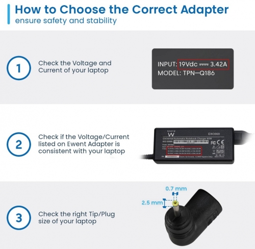Carregador de Portátil Universal Ewent EW3969 90W Preto com 11 Pontas + Cabo de Alimentação Schuko-IEC C5 (3 Pinos)