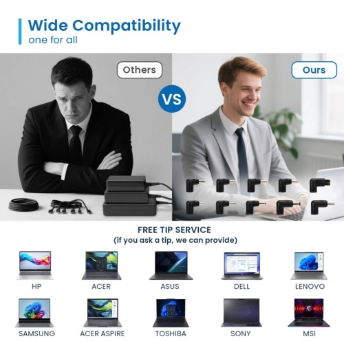 Universal Automatic Notebook charger Home 65Watt, 10 tips, w free tip service, EW3968