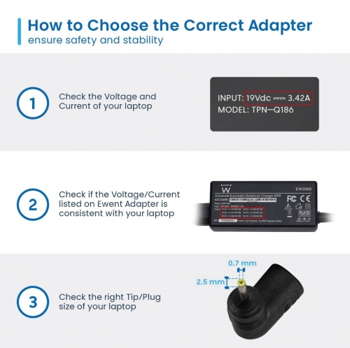 Universal Automatic Notebook charger Home 65Watt, 10 tips, w free tip service, EW3968