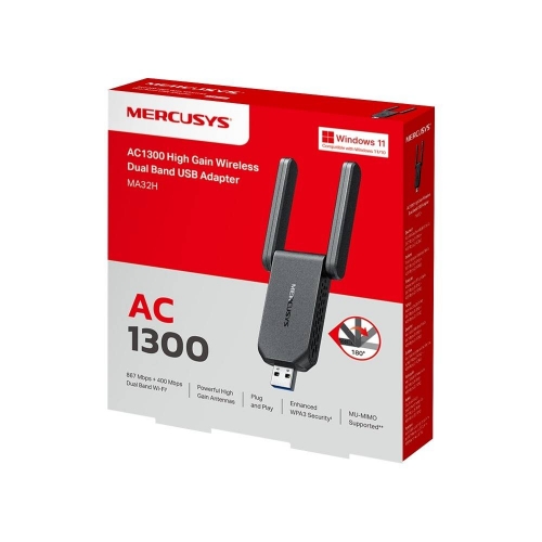 Adaptador de Rede USB Mercusys MA32H AC1300 High-Gain Wireless Dual Band