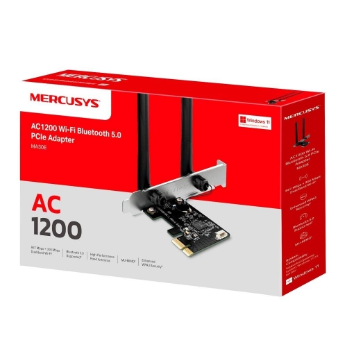 Placa de Rede PCI-Express Mercusys MA30E Dual-Band Wi-Fi 5 (AC1200) + Bluetooth 5.0