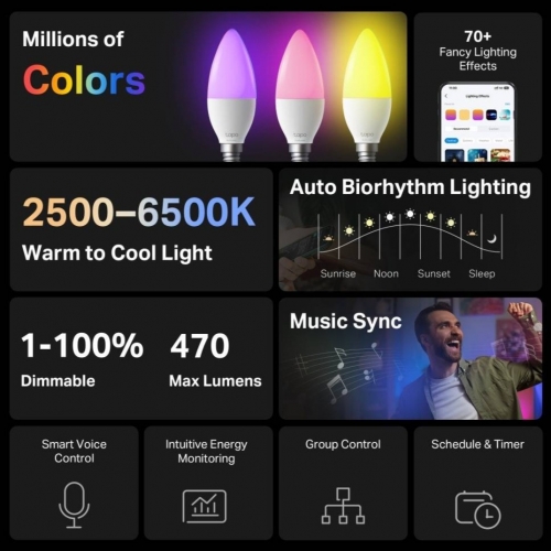 Lâmpada Inteligente TP-Link Smart Light Bulb Multicolor Tapo L430C 2500-6500K Wi-Fi (Pack 2)