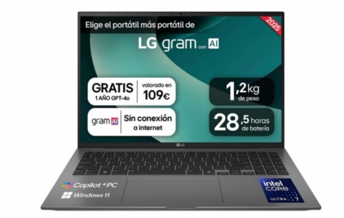 Portátil LG Gram 16" Intel 7 Ultra Lunar Lake 32G Teclado ESP 16Z90TL-G.AU88B