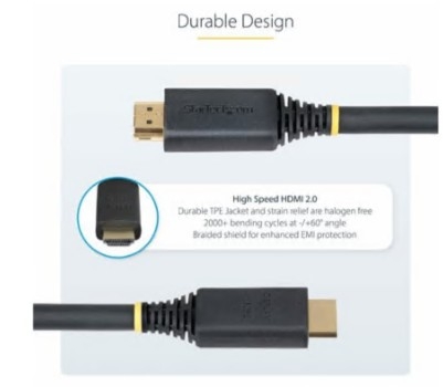 Cabo StarTech HDMI com Ethernet HDMI macho para HDMI macho 15 m blindado preto, HDMI2-CABLE-4K60-15M