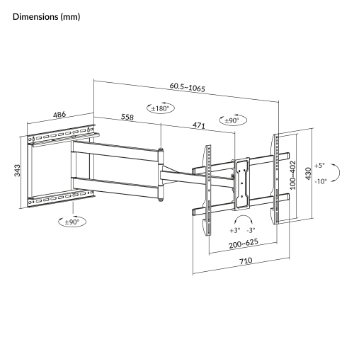 Suporte Parede Full-Motion para TV 43" até 80" Napofix® WM660FM