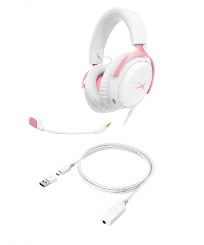 Auscultador HP HyperX Cloud III Wired WhitePink 9W1Q4AA