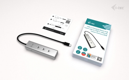 i-tec USB-C Charging Metal HUB 5 portas com vídeo USB-C 8K + fornecimento de energia 85 W