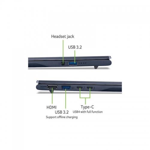 Portátil Acer Swift 14 AI SF14-51-Ultra 7 258V  Win 11 Home Intel Arc Graphics 140V 32GB 1.024TB SSD NVMe 14" OLED azul, NX.J2KEB.006