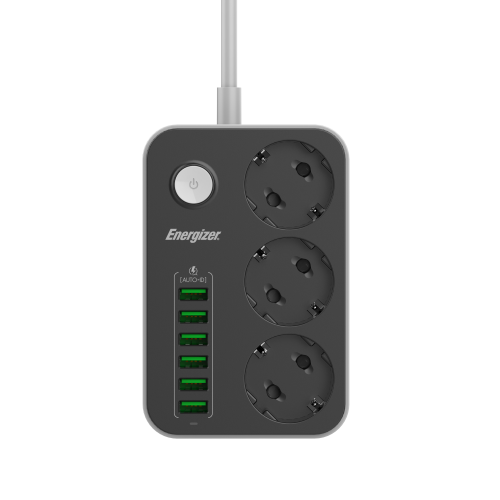 Filtro de linha 3 CA + 6 USB com proteção contra surtos e cabo de 2 m EPB2500W01EU