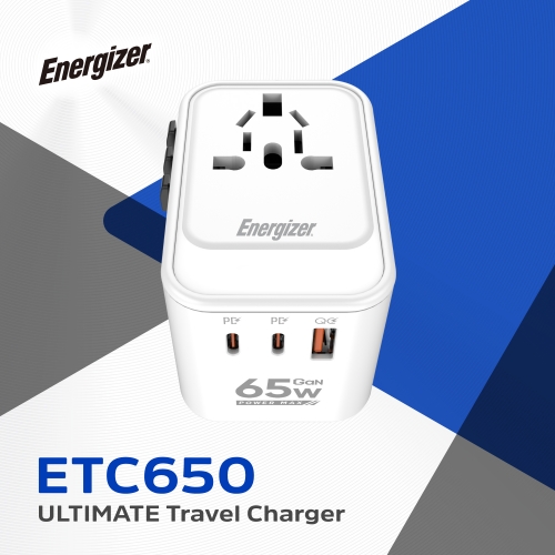 Carregador de viagem duplo USB-C e USB-A de 65 W ETC650