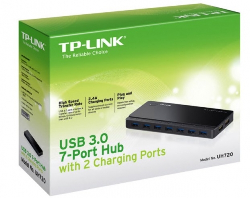 TP-LINK 7 ports USB 3.0 Hub with 2 power charge ports 2.4A Max Desktop a 12V/4A power adapter included