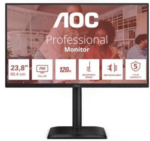 MONITOR AOC 24E4CV IPS 24" (23.8) FHD 120HZ HDMI DP USB-C COLUNAS HAS PIVOT