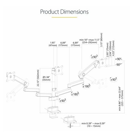 Suporte para 3 Monitores até 27", VESA 75x75/100x100 – StarTech 3MP2AG-MONITOR-ARM