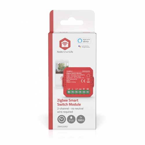 Módulo integrado SmartLife Interruptor Duplo Nedis Zigbee 3.0, 2x100 W, Conexão de Terminal, Aplicativo disponível para: Android™ / IOS