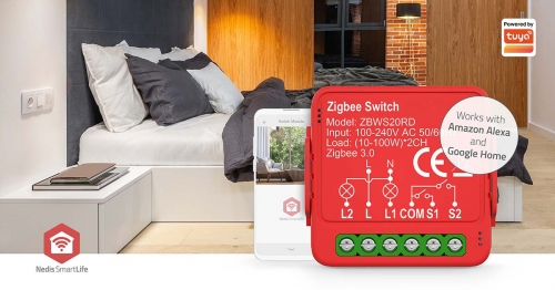 Módulo integrado SmartLife Interruptor Duplo Nedis Zigbee 3.0, 2x100 W, Conexão de Terminal, Aplicativo disponível para: Android™ / IOS