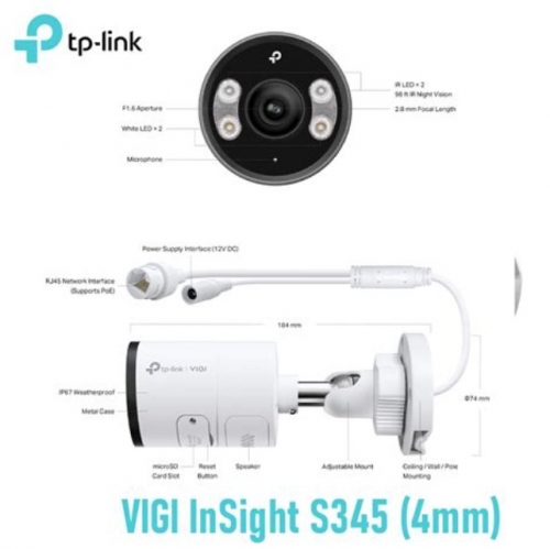 Câmara de Rede TP-Link VIGI InSight S345S, 4 MP, ColorPro 2.0, Bullet Exterior, Lente 4 mm – INSIGHTS345S-4MM