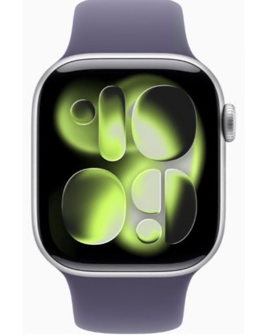 Apple Watch Series 11 GPS 42mm Alumínio Prateado c/ Bracelete Desportiva Roxo Névoa M/L MEU74QL/A