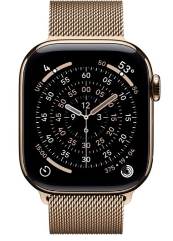 Apple Watch Series 11 GPS + Cellular 42mm Titânio Dourado c/ Bracelete Loop Milanesa Aço Inoxidável Dourada MF8Y4QL/A