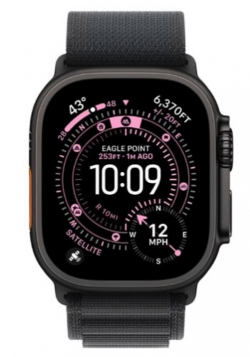 Apple Watch Ultra 3 GPS + Cellular 49mm Titânio Preto c/ Bracelete Loop Alpine Preta L MF0X4QL/A