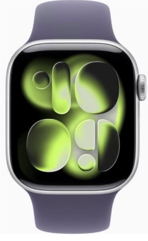 Apple Watch Series 11 (GPS + Cellular) 42 mm alumínio prata fluoroelastómero neblina roxa tamanho da banda: S/M 64 GB LTE, Wi-Fi 4, UWB, Bluetooth 5G , MF8H4QL/A