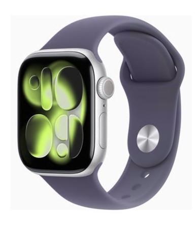 Apple Watch Series 11 (GPS + Cellular) 42 mm alumínio prata fluoroelastómero neblina roxa tamanho da banda: S/M 64 GB LTE, Wi-Fi 4, UWB, Bluetooth 5G , MF8H4QL/A