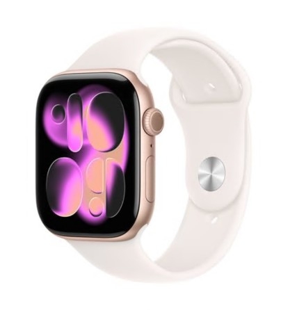 Apple Watch Series 11 (GPS + Cellular) 46 mm alumínio dourado rosa rosado claro tamanho da banda: S/M 64 GB LTE, Wi-Fi 4, UWB, Bluetooth 5G , MFCG4QL/A