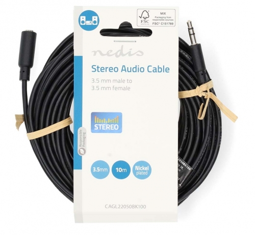 CABO AUDIO STEREO NEDIS 3.5MM M/F 10.0MT BLACK, CAGL22050BK100