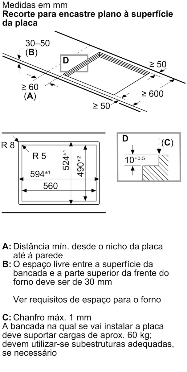 Placa a Gás Bosch Série 4 PNP6B6K40 - 60 cm, Vidro Preto, 4 Queimadores