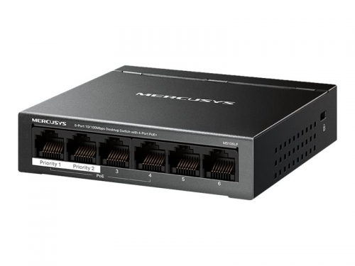 TP-LINK MERCUSYS 6-Port 10/100 Mbps Desktop Switch with 4-Port PoE+ PORT 4x 10/100 Mbps PoE+ Ports 2x 10/100 Mbps Non-PoE Ports