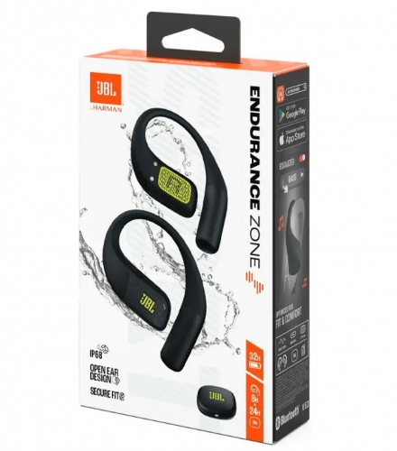 Auriculares Desportivos JBL Endurance Zone Open-Ear True Wireless Bluetooth 5.3 IP68 Preto/Lima - JBLENDUZONEBLKL