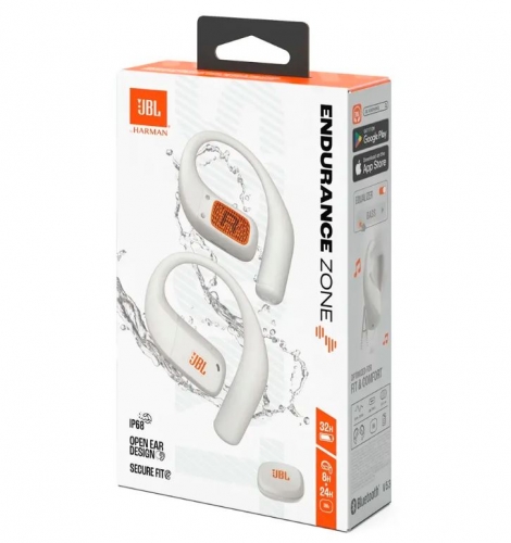 Auriculares Desportivos JBL Endurance Zone Open-Ear True Wireless Bluetooth 5.3 Branco - JBLENDUZONEWHT