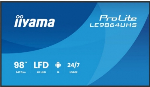 Monitor iiyama ProLite LE9864UHS-B1AG 98" ecrã LCD Luz fundo LED sinalização digital com leitor multimédia SoC incorporado 4K UHD