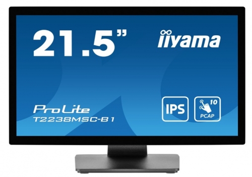 Monitor tátil 21,5" Full HD IPS, 10 pontos, PCAP Optical Bonded, HDMI/DisplayPort, VESA – iiyama ProLite T2238MSC-B1