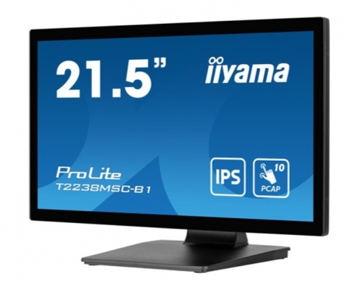 Monitor tátil 21,5" Full HD IPS, 10 pontos, PCAP Optical Bonded, HDMI/DisplayPort, VESA – iiyama ProLite T2238MSC-B1