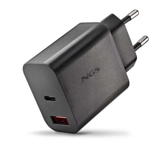 Carregador de Parede NGS - 30W com 2 portas: USB-C + USB-A ERA30WBLACK