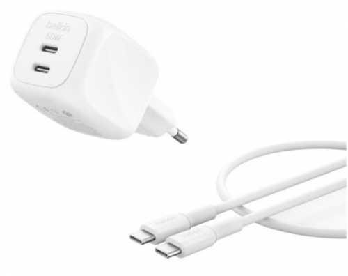 Adaptador de alimentação GaN 50 Watt Belkin BoostCharge Pro WCH019KQ1MWH-B6