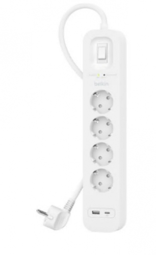 Tomada Protector contra picos de corrente Belkin Connect SRB001VF2M-V2 com portas USB-C e USB-A conectores de saída: 4 2 m cabo