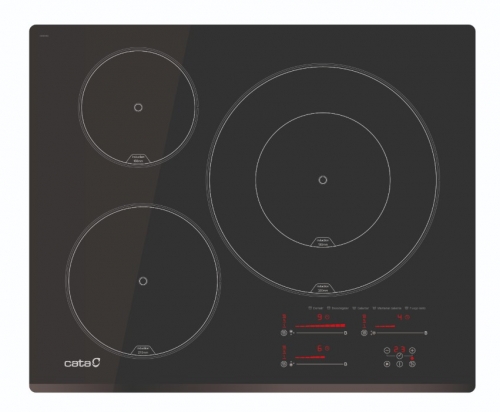 Placa de indução CATA INSB6532BK - 3 zonas, 6,5 kW, 63 cm, preta, comando Touch Slider.