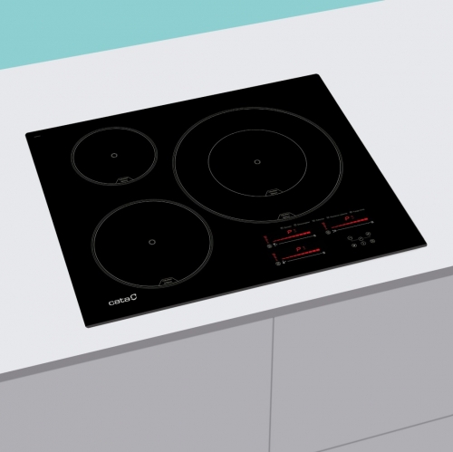 Placa de indução CATA INSB6532BK - 3 zonas, 6,5 kW, 63 cm, preta, comando Touch Slider.