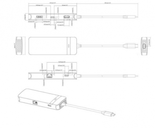 Estação de engate USB-C HDMI, USB-C 1GbE Vision TC-USBCHUB5P