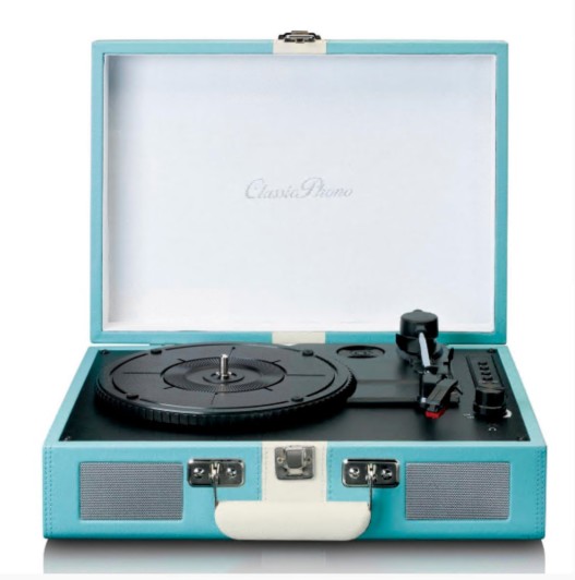 GIRA-DISCOS LENCO TT-110BUWH VINYL C BLUETOOTH MALETA AZUL COLUNAS INCORP.