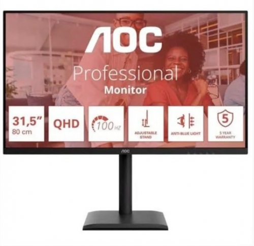 MONITOR AOC IPS 32" (31.5") 16:9 QHD 4MS 100HZ HDMI DP USB COLUNAS HAS Q32E4U