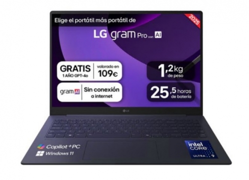 Portátil LG gram Pro 16Z90TS-G.AU99B Intel Core Ultra 9 288V 32 GB RAM 1 TB SSD 16" IPS Win 11 Home