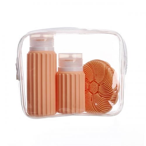 MUITOMAS - Kit de Frascos de Viagem com Escova Facial cor de pêssego | FACETRAVKITPF